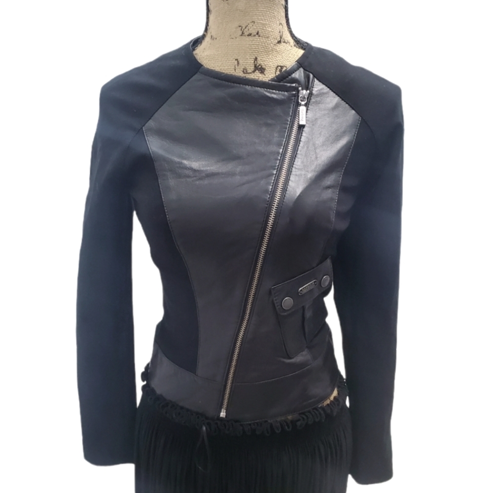 Barbour moto leather asymmetrical zip metal leather jacket size 4